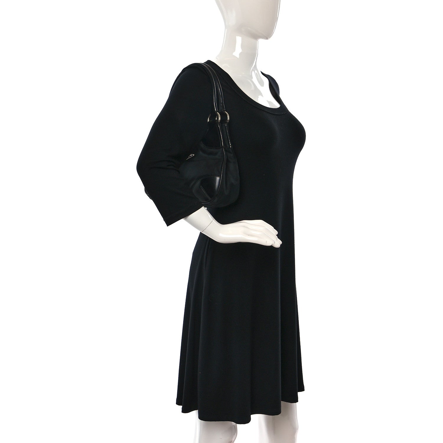 Prada Tessuto Nylon Calfskin Shoulder Bag Black 2 of 8