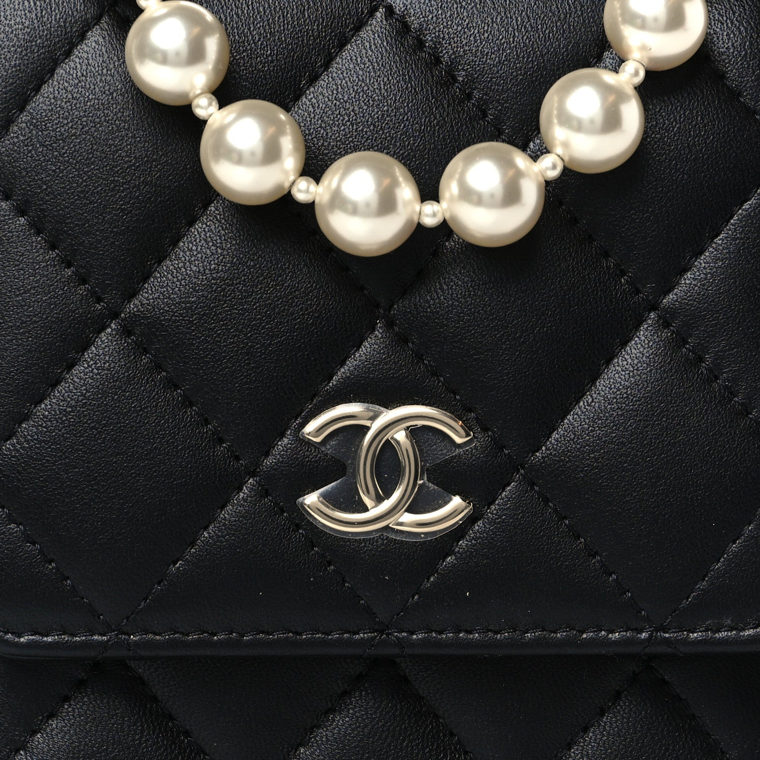Chanel Lambskin Quilted Pearl Phone Holder With Chain Black 9 of 11