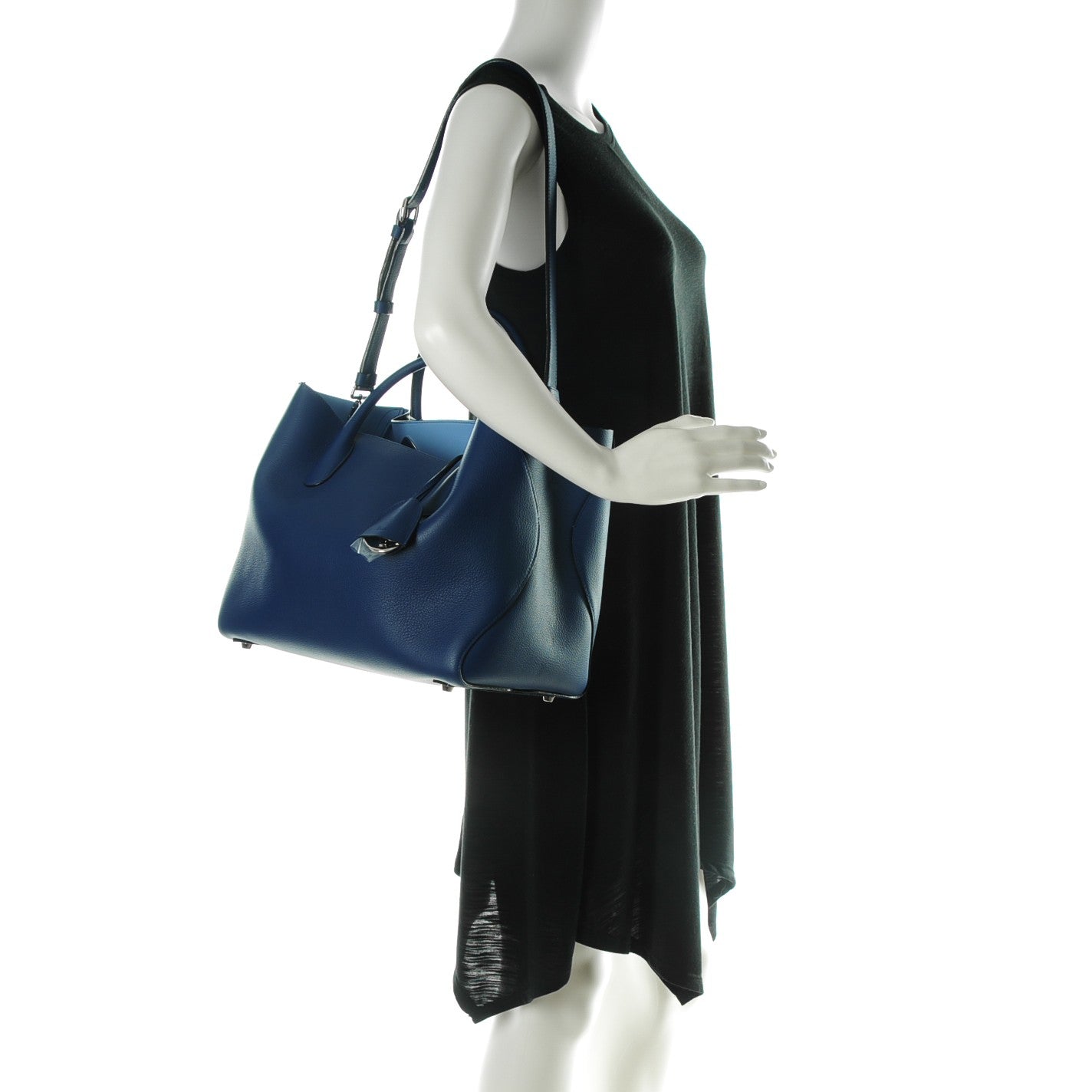 Supple Grained Calfskin Large Open Bar Tote Blue