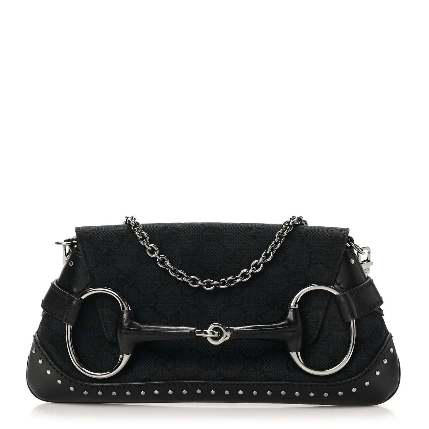 Monogram Studded Horsebit Clutch Black