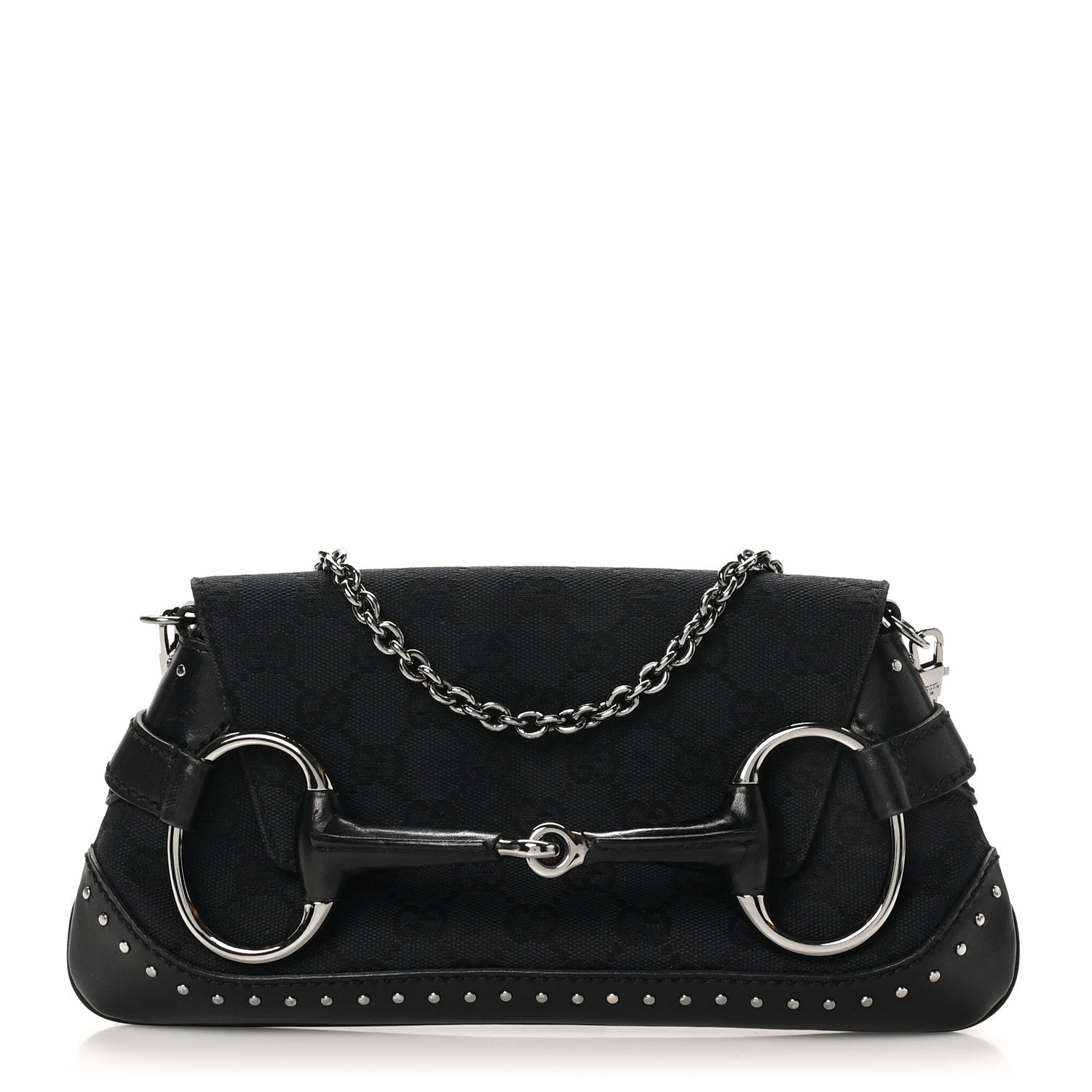 Gucci Monogram Studded Horsebit Clutch Black 1 of 10