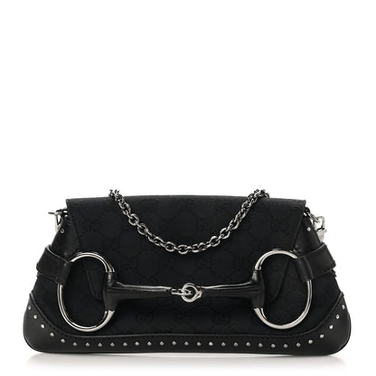 Gucci Monogram Studded Horsebit Clutch Black 1 of 10
