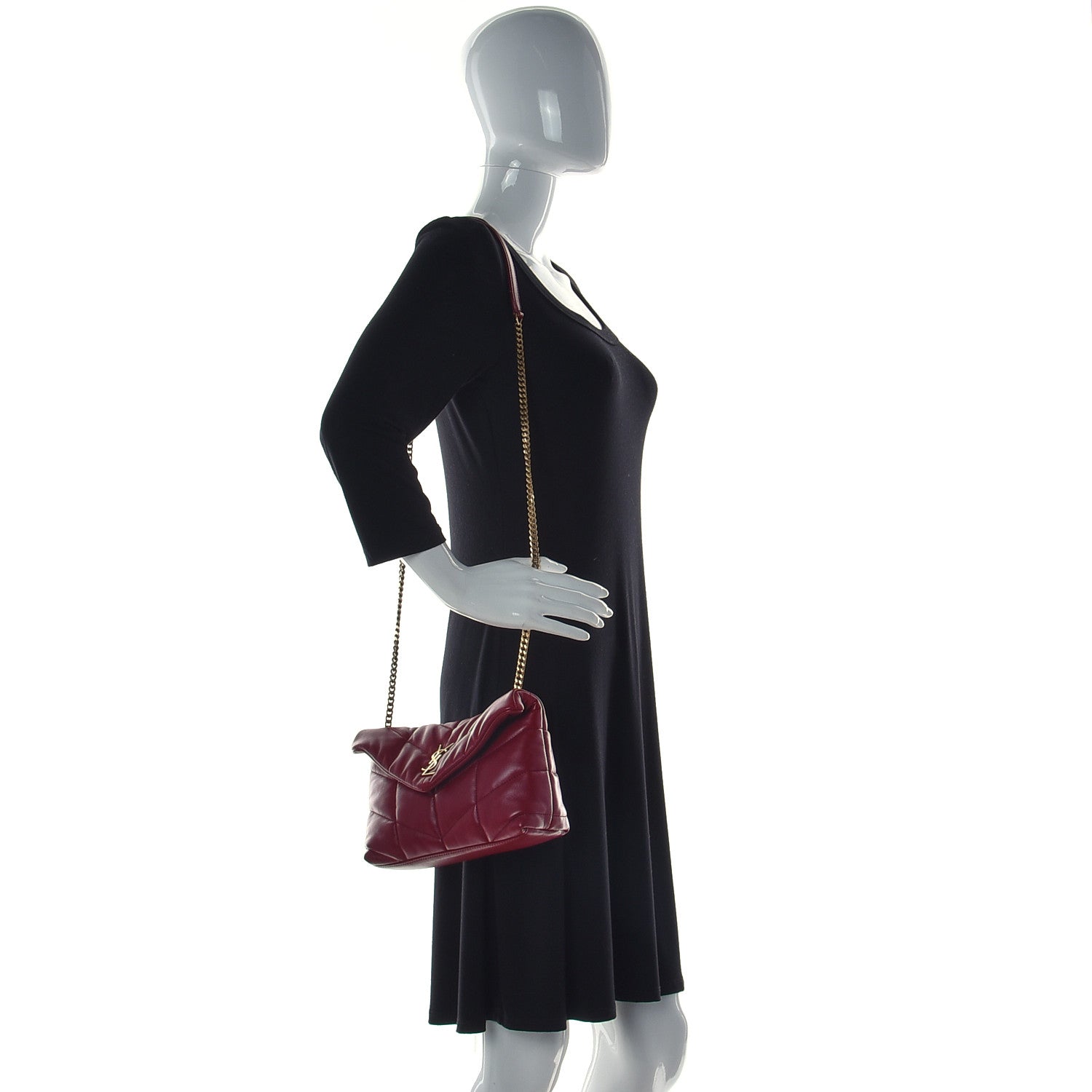 Saint Laurent Lambskin Quilted Small Loulou Puffer Monogram Chain Satchel Red 2 of 19