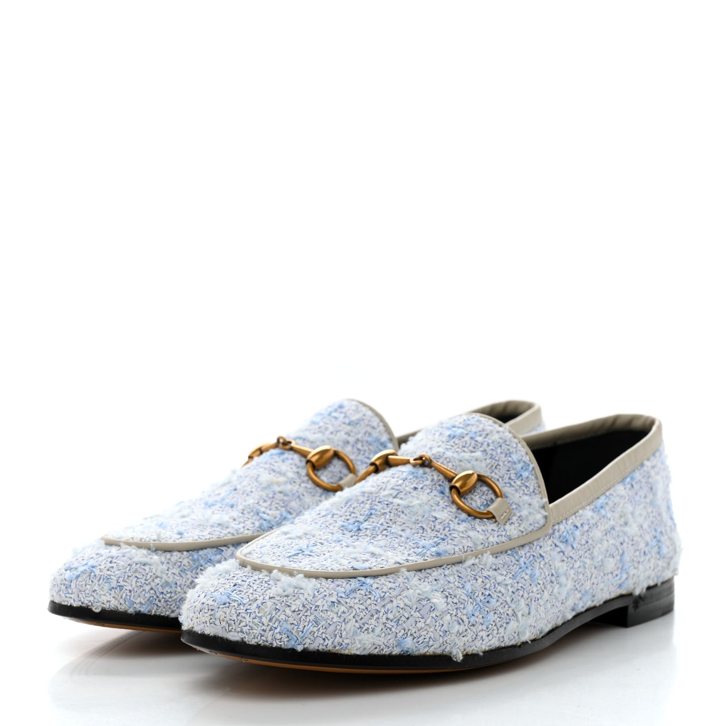Wool Tweed Horsebit Womens Jordaan Loafers 36.5 Light Blue White Mystic White