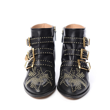 Chloe Nappa Sheepskin Studded Susanna Ankle Boots 37 Black 2 of 10