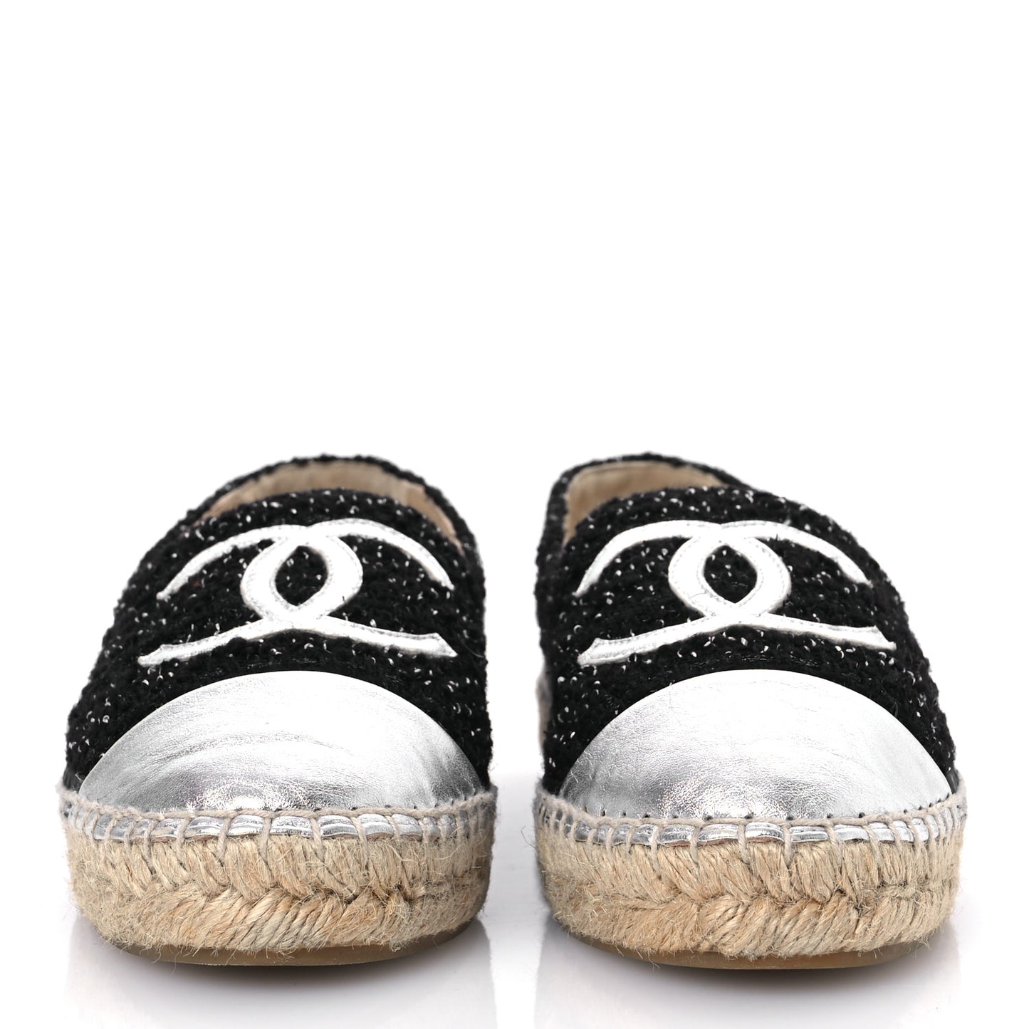 Metallic Lambskin Tweed CC Espadrilles 39 Black Silver