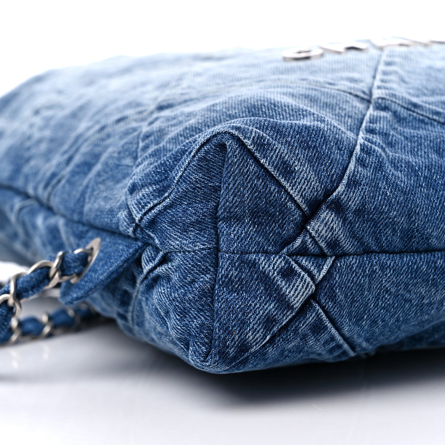 Denim Quilted Chanel 22 Backpack Blue