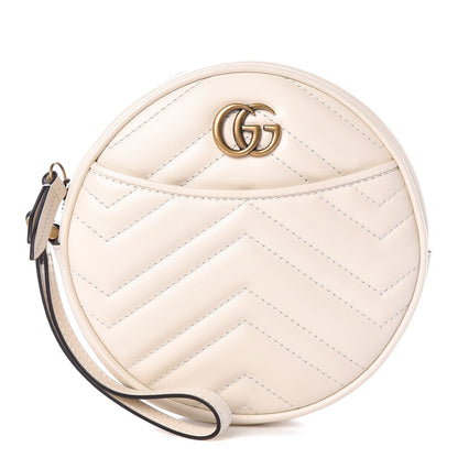 Gucci Calfskin Matelasse GG Marmont Round Wrist Wallet Mystic White 1 of 10