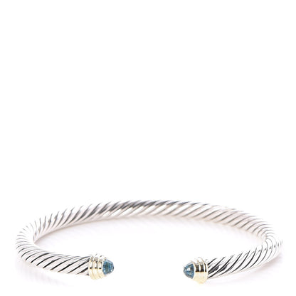 David Yurman Sterling Silver 14K Yellow Gold Blue Topaz 5mm Cable Classics Petite Color Bracelet 1 of 4