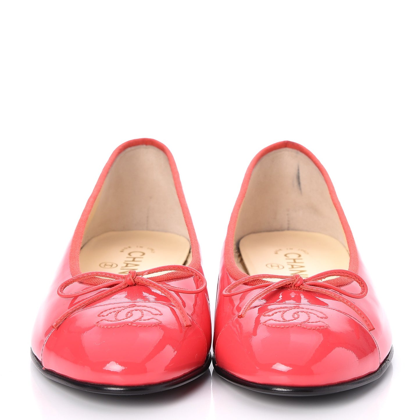 Patent Calfskin CC Cap Toe Ballerina Flats 39 Coral
