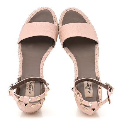 Valentino Garavani Grained Calfskin Rockstud Ankle Strap Espadrille 15/105mm Wedge Sandals 41 Rose Quartz Natural 2 of 11
