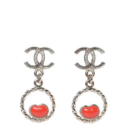 Chanel Enamel CC Heart Drop Earrings Red Gold 1 of 3
