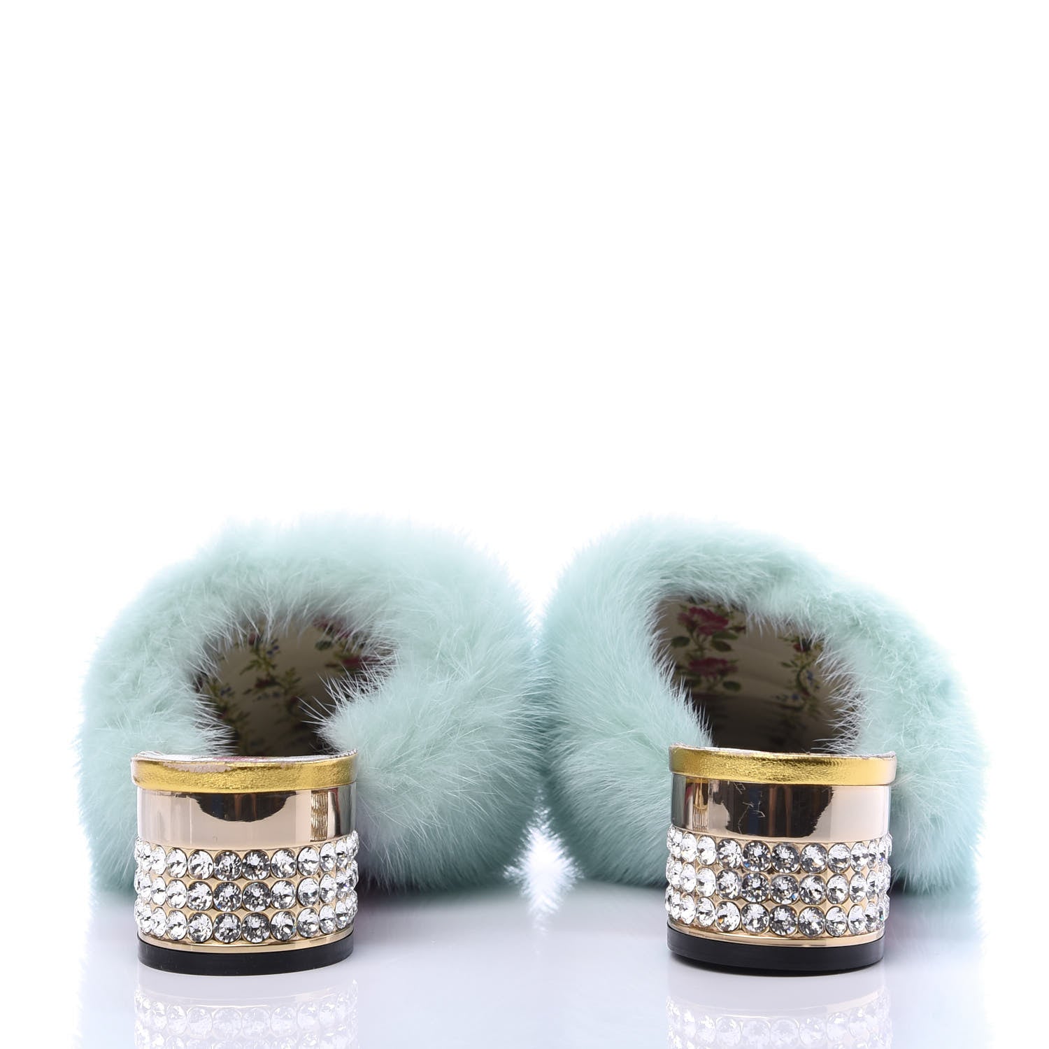 Gucci Mink Nappa Crystal Candy Mules 40 Vibrant Turquoise Gold 5 of 9