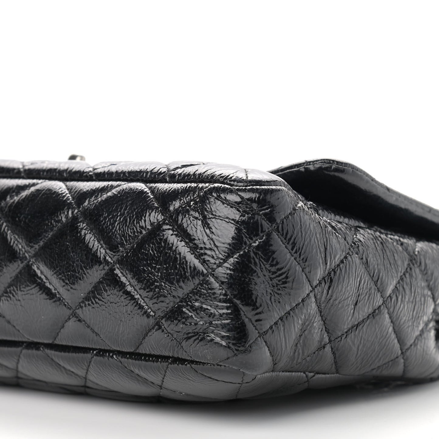 Crinkled Patent Quilted Jumbo Single Flap Black