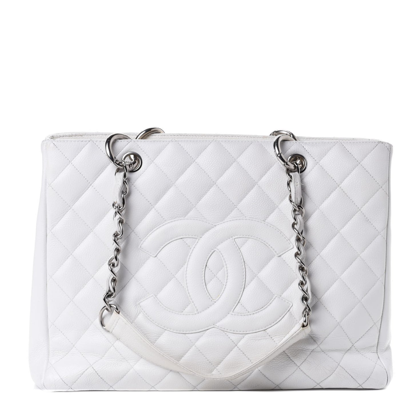 Caviar Quilted Grand Shopping Tote GST White