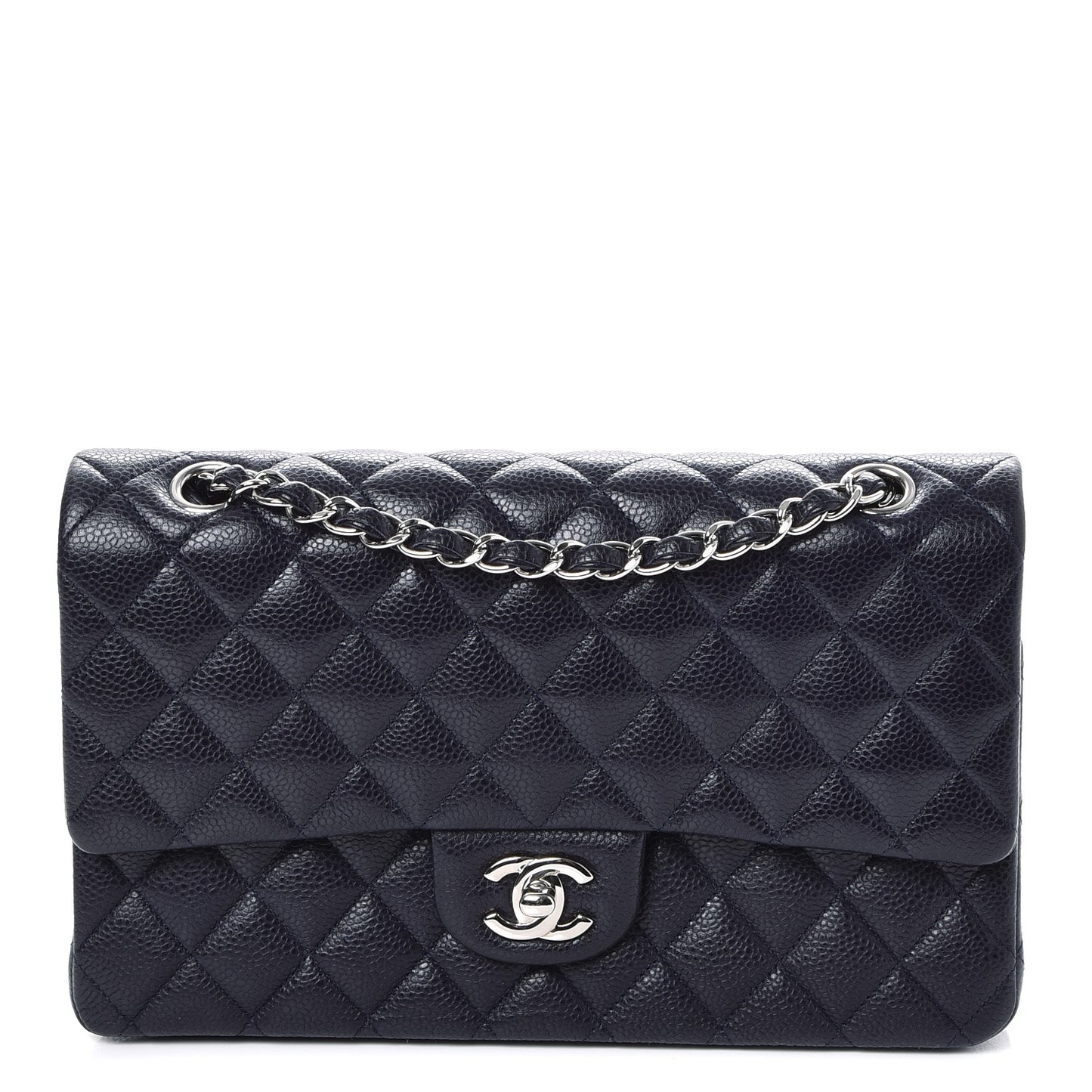 Caviar Quilted Medium Double Flap Navy
