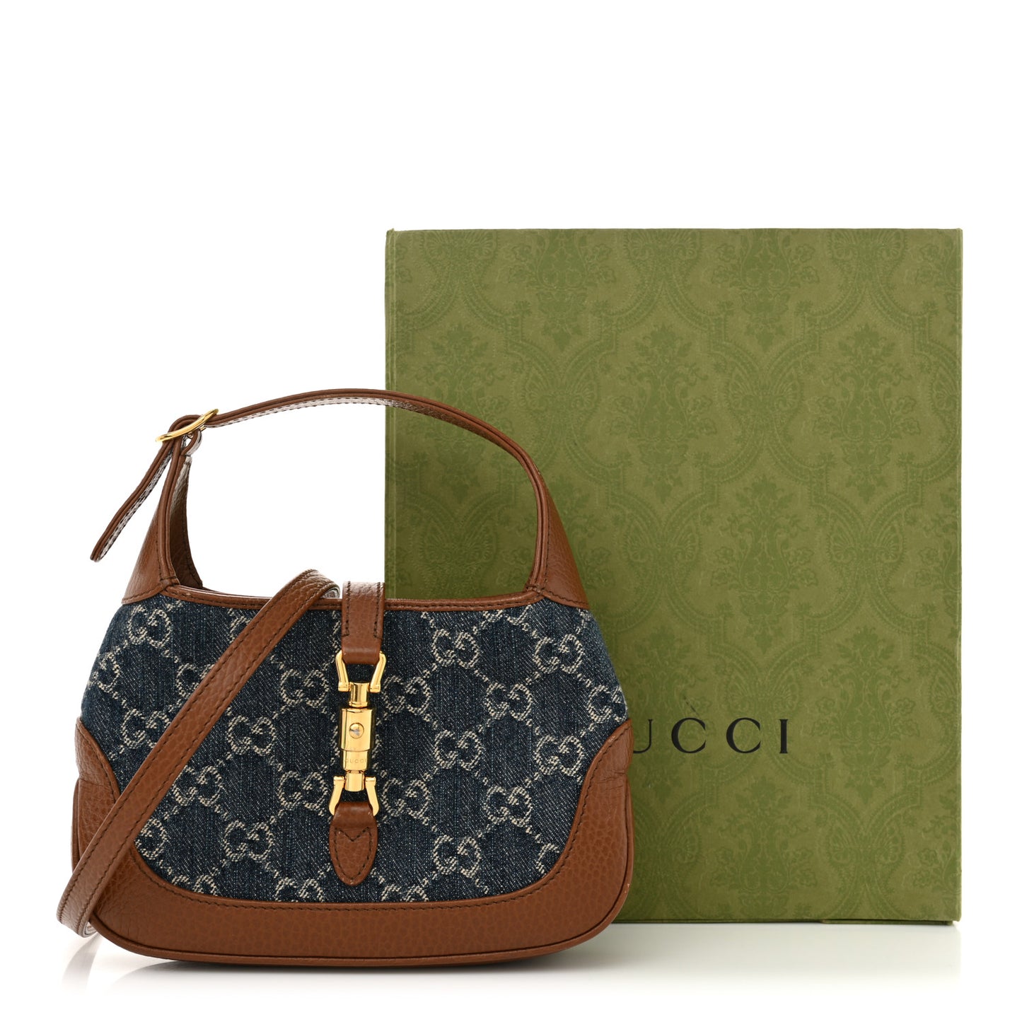 New Denim GG Monogram Calfskin Mini Jackie 1961 Hobo Blue Tea Cuir