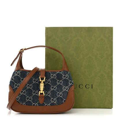 Gucci New Denim GG Monogram Calfskin Mini Jackie 1961 Hobo Blue Tea Cuir 12 of 12