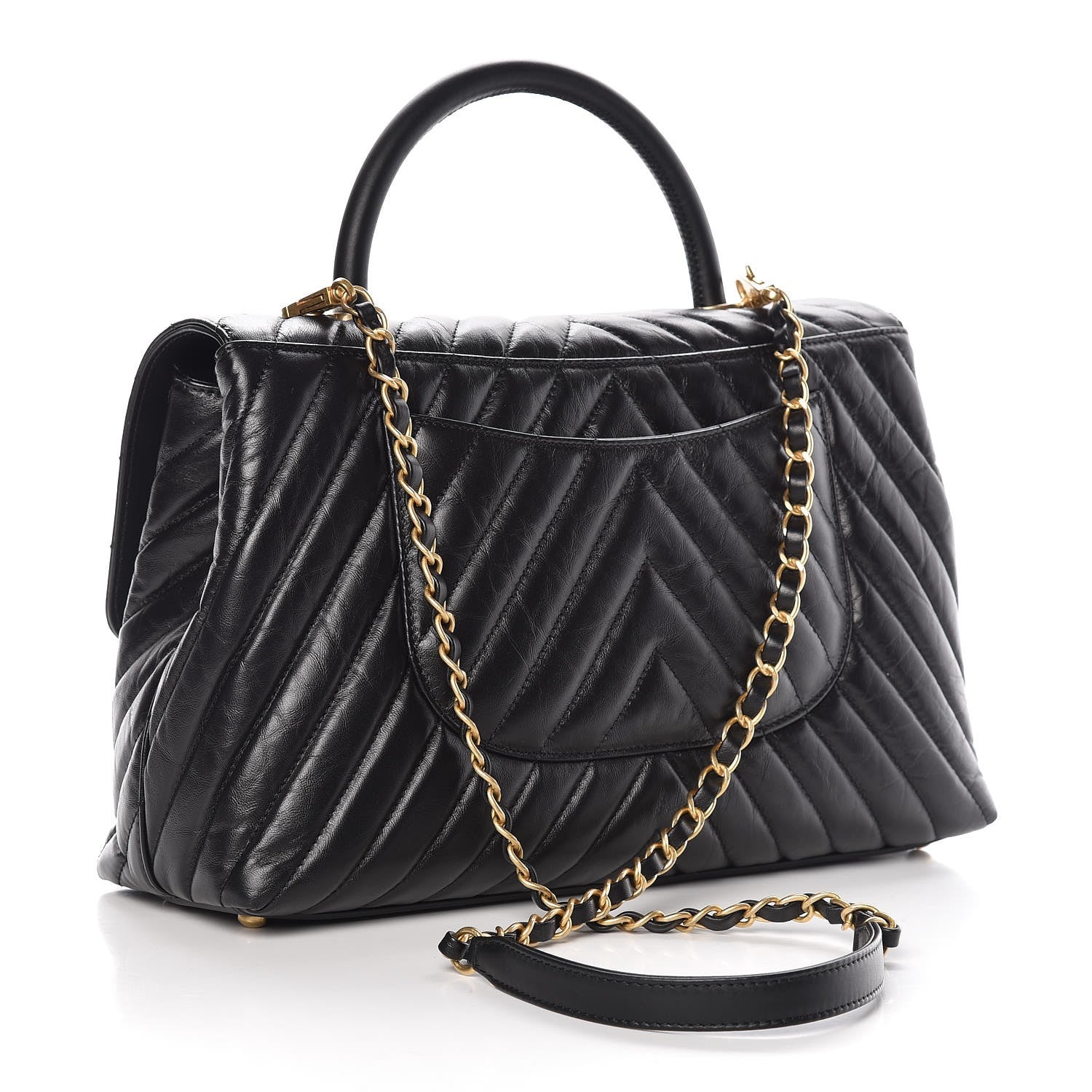 Chanel Calfskin Chevron Quilted Large Coco Handle Flap Light Black 3 of 8