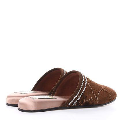 Gucci Velvet GG Monogram Crystal Womens Slippers 36.5 Brown Vintage Cocoa 4 of 8