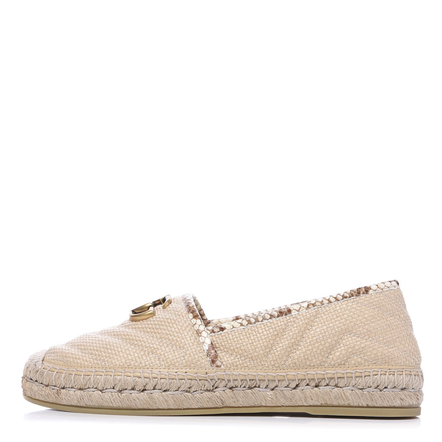 Straw Elaphe Matelasse GG Marmont Espadrilles 38 Natural Cream Brown