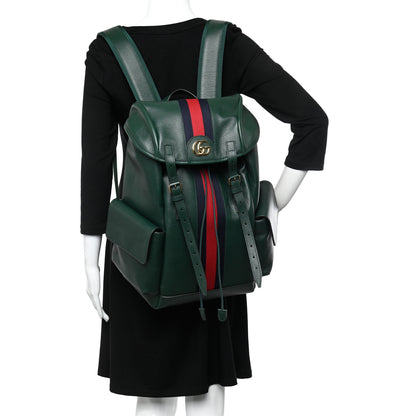 Gucci Grained Calfskin Medium Ophidia Double Buckle Backpack Green 2 of 9
