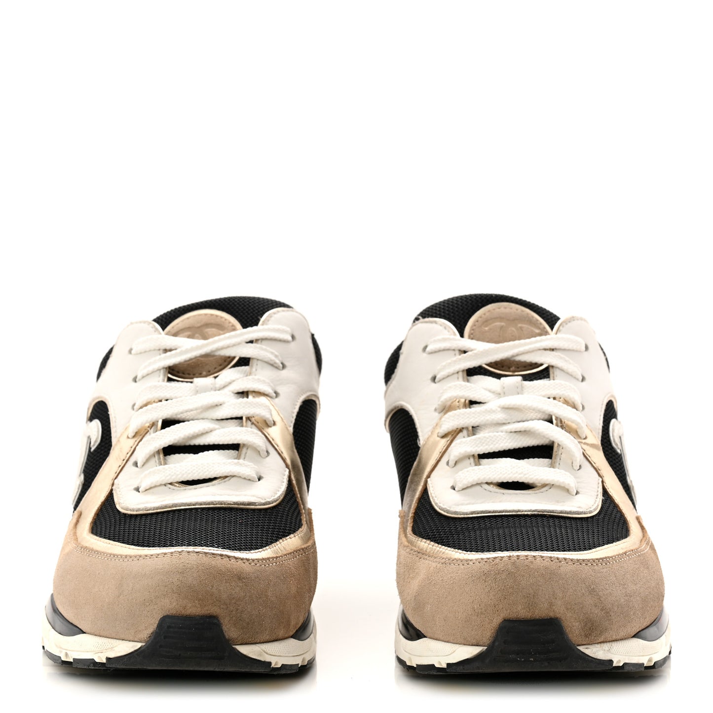 Mesh Suede Calfskin Grained Calfskin Womens CC Sneakers 41 White Black Beige Gold