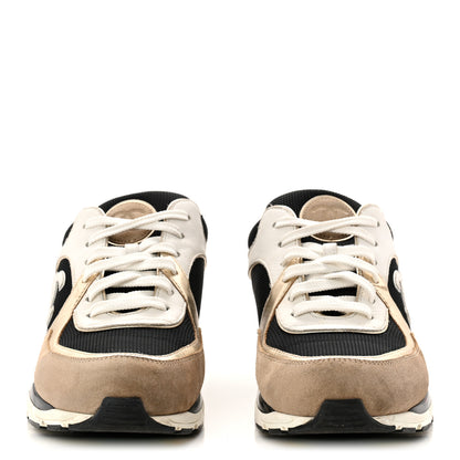 Chanel Mesh Suede Calfskin Grained Calfskin Womens CC Sneakers 41 White Black Beige Gold 3 of 11