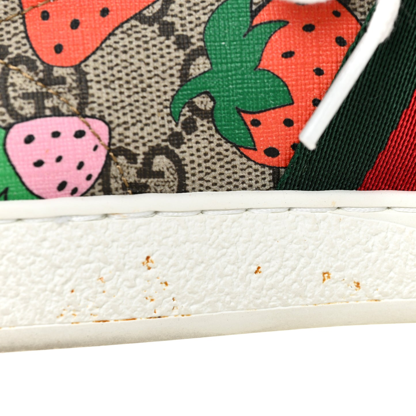 GG Supreme Monogram Strawberry Web Womens Ace Sneakers 39.5 Beige Multicolor Red Green