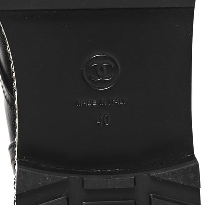 Chanel Crackled Calfskin Velvet Pearl Combat Short Boots 40 Black 7 of 10