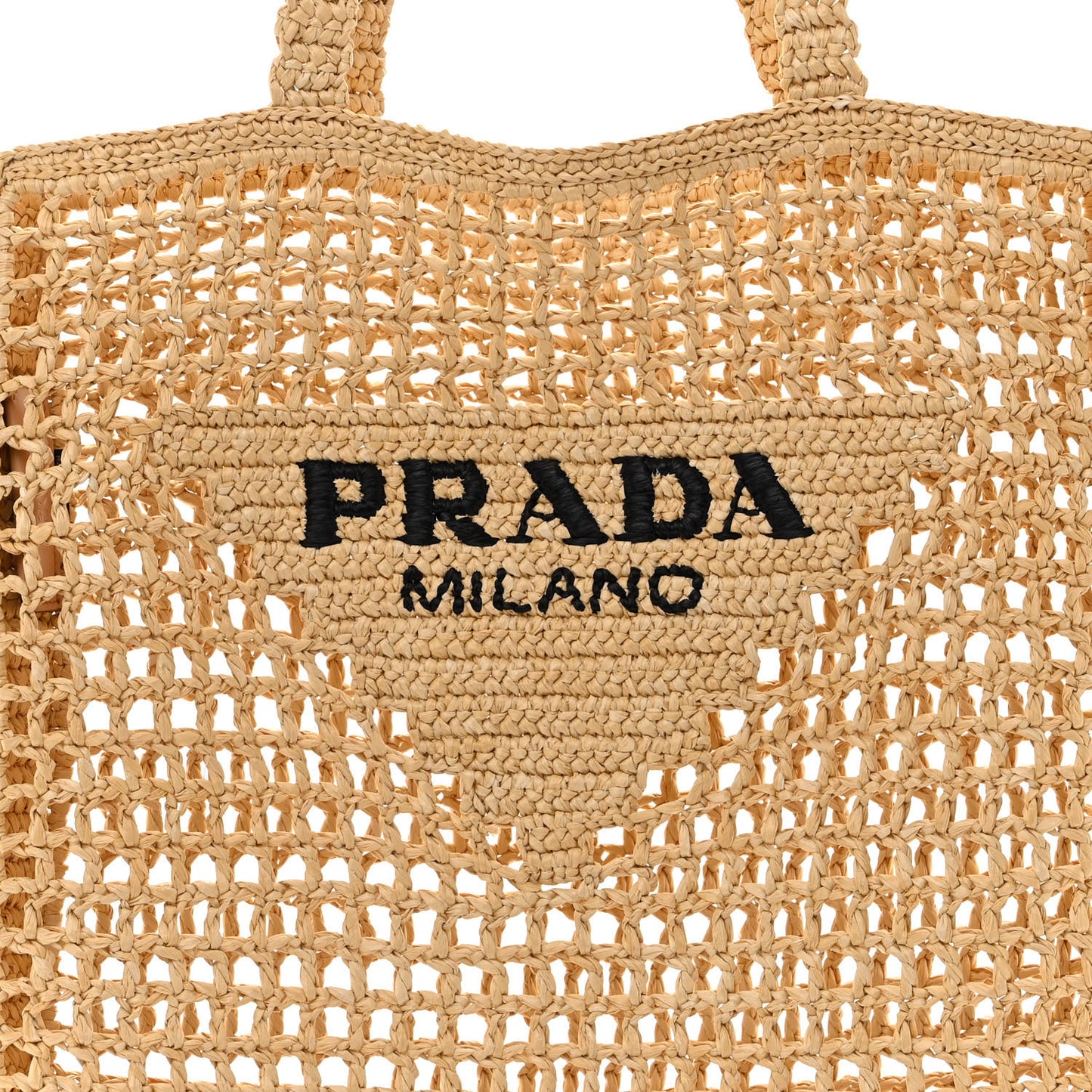 Yarn Raffia Effect Crochet Logo Embroidered Tote Bag Naturale