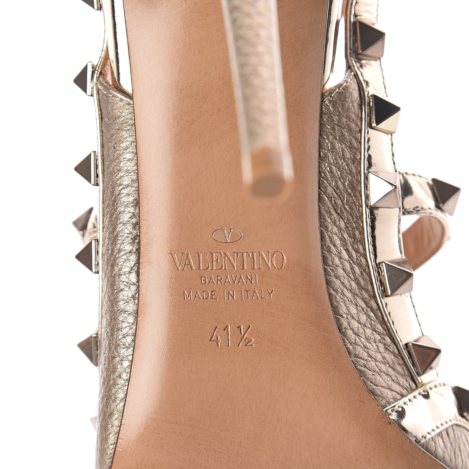 Valentino Garavani Metallic Pebbled Calfskin Patent Rockstud Ankle Strap 100mm Pumps 41.5 Skin 6 of 7