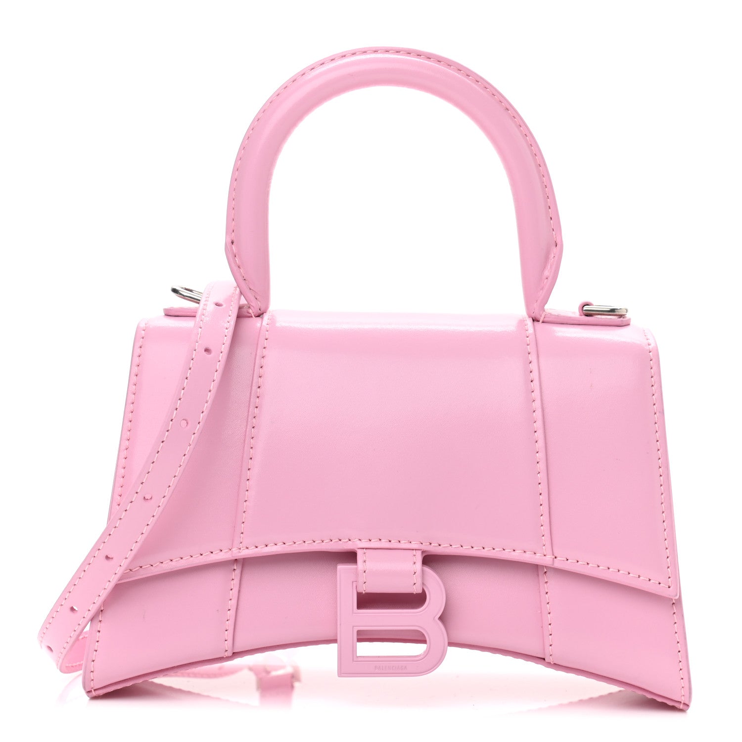 Balenciaga Shiny Box Calfskin Tonal B Hourglass Top Handle Bag XS Candy Pink 1 of 12