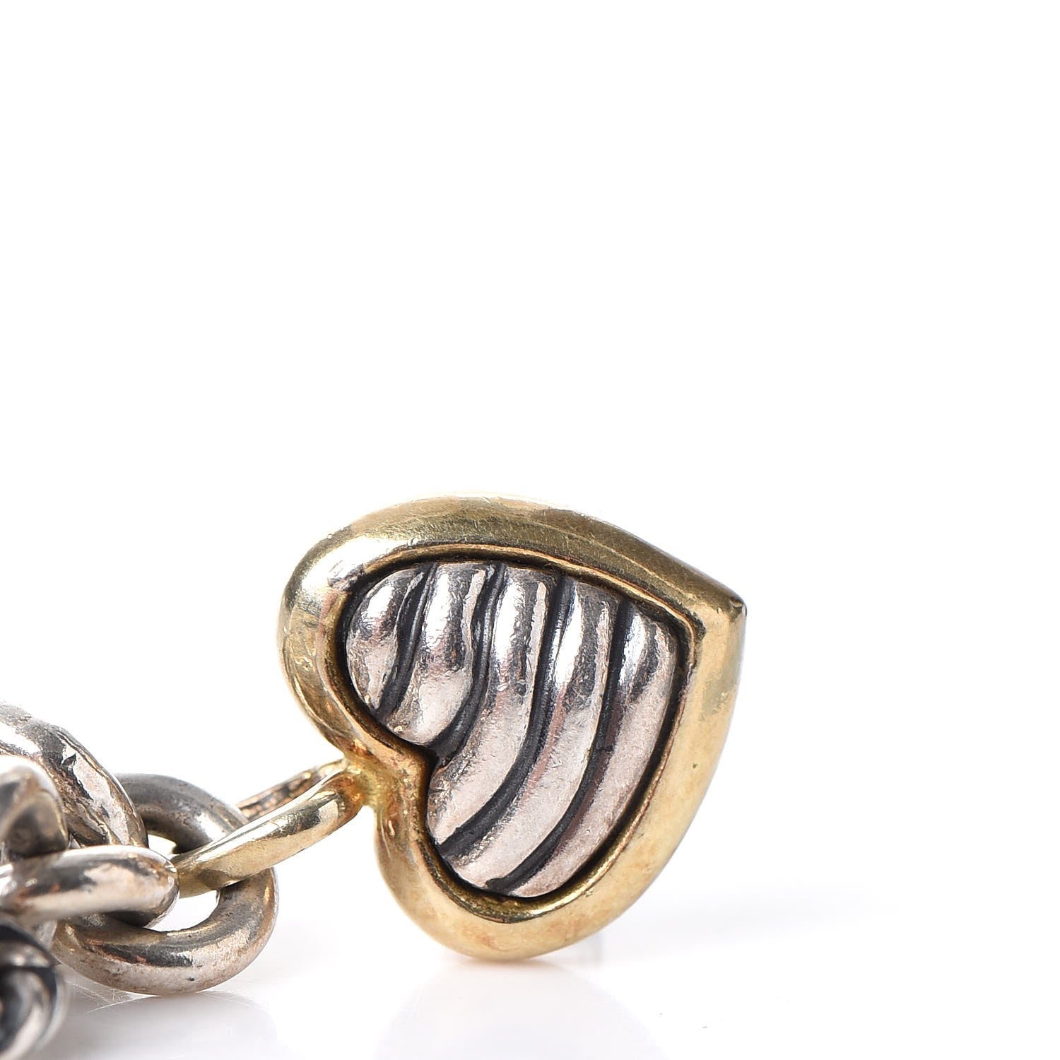 David Yurman Sterling Silver 18K Yellow Gold Cable Heart Charm Bracelet 7 of 8