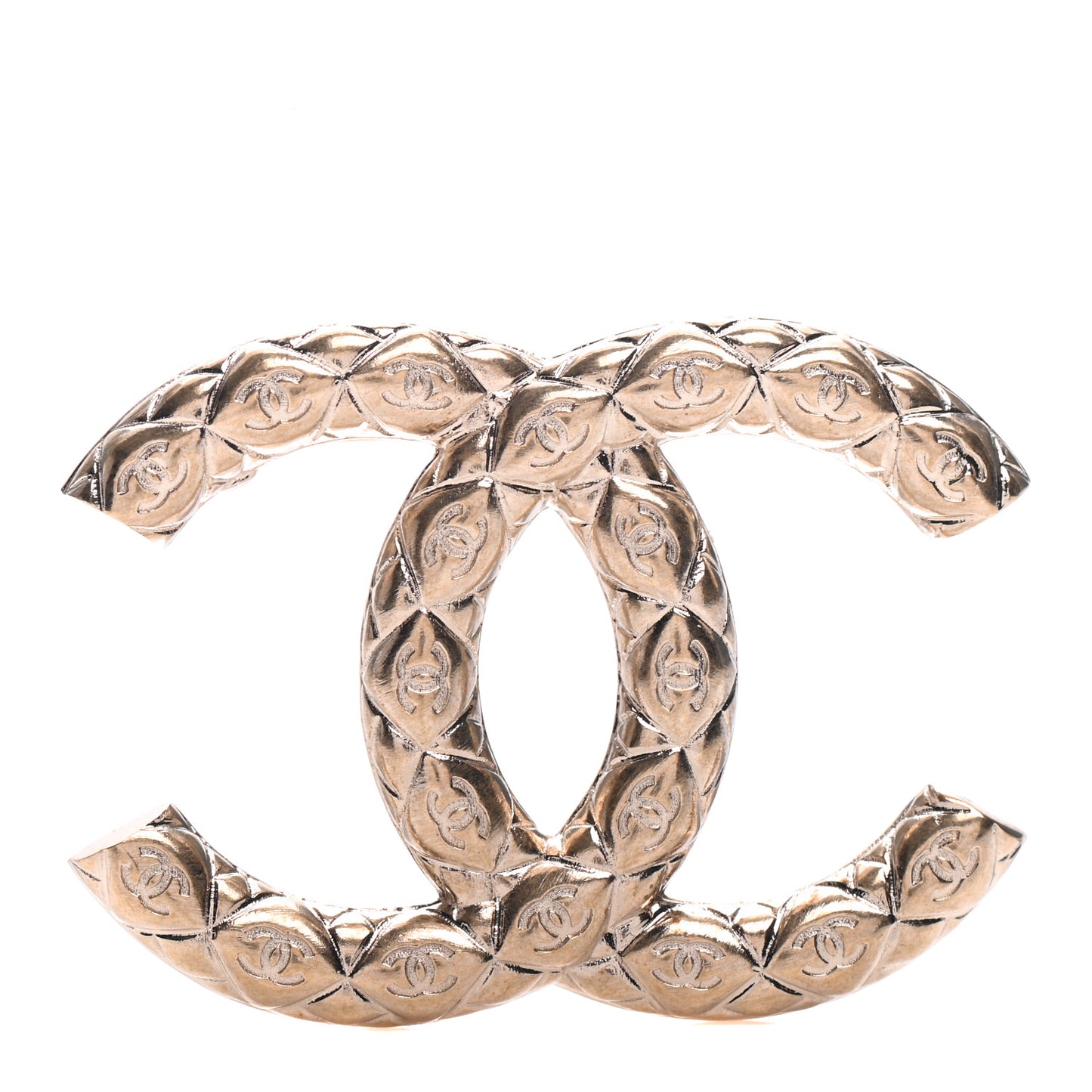 Metal CC Diamond Quilted Brooch Light Gold