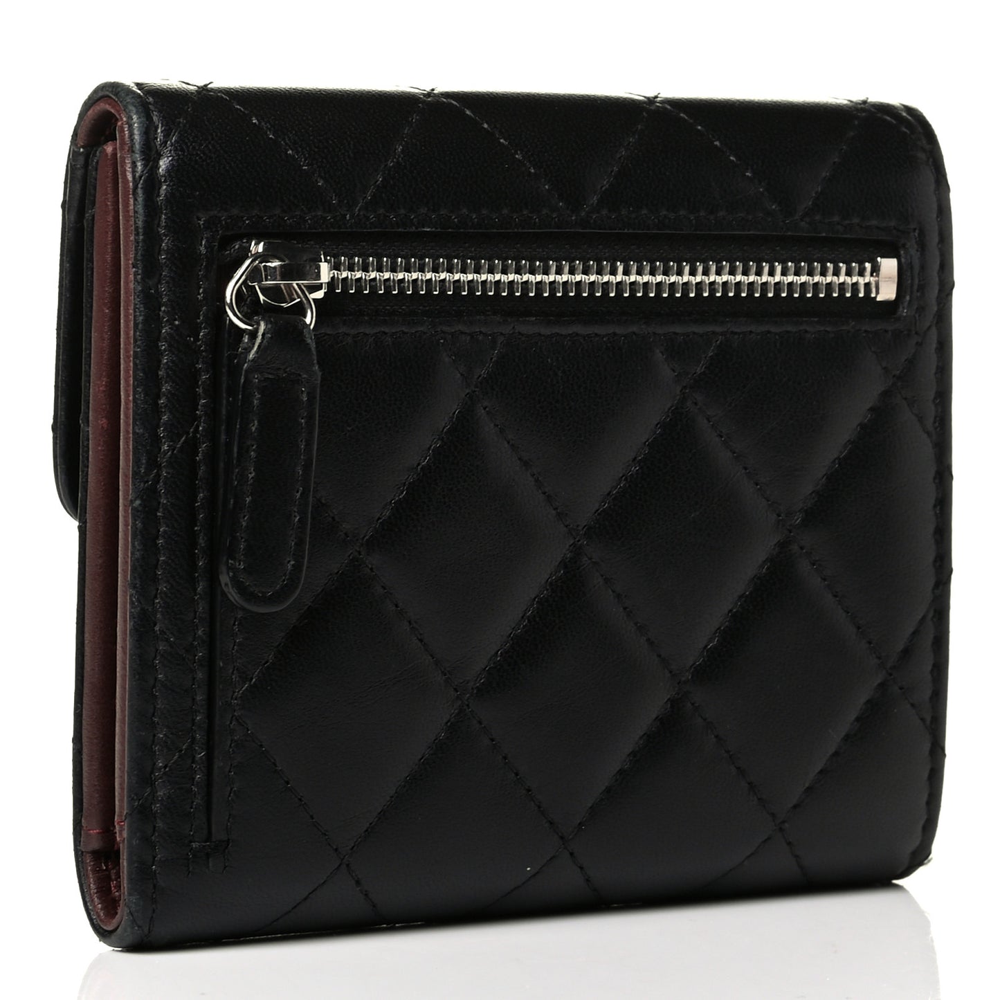 Lambskin Quilted Compact Flap Wallet Black