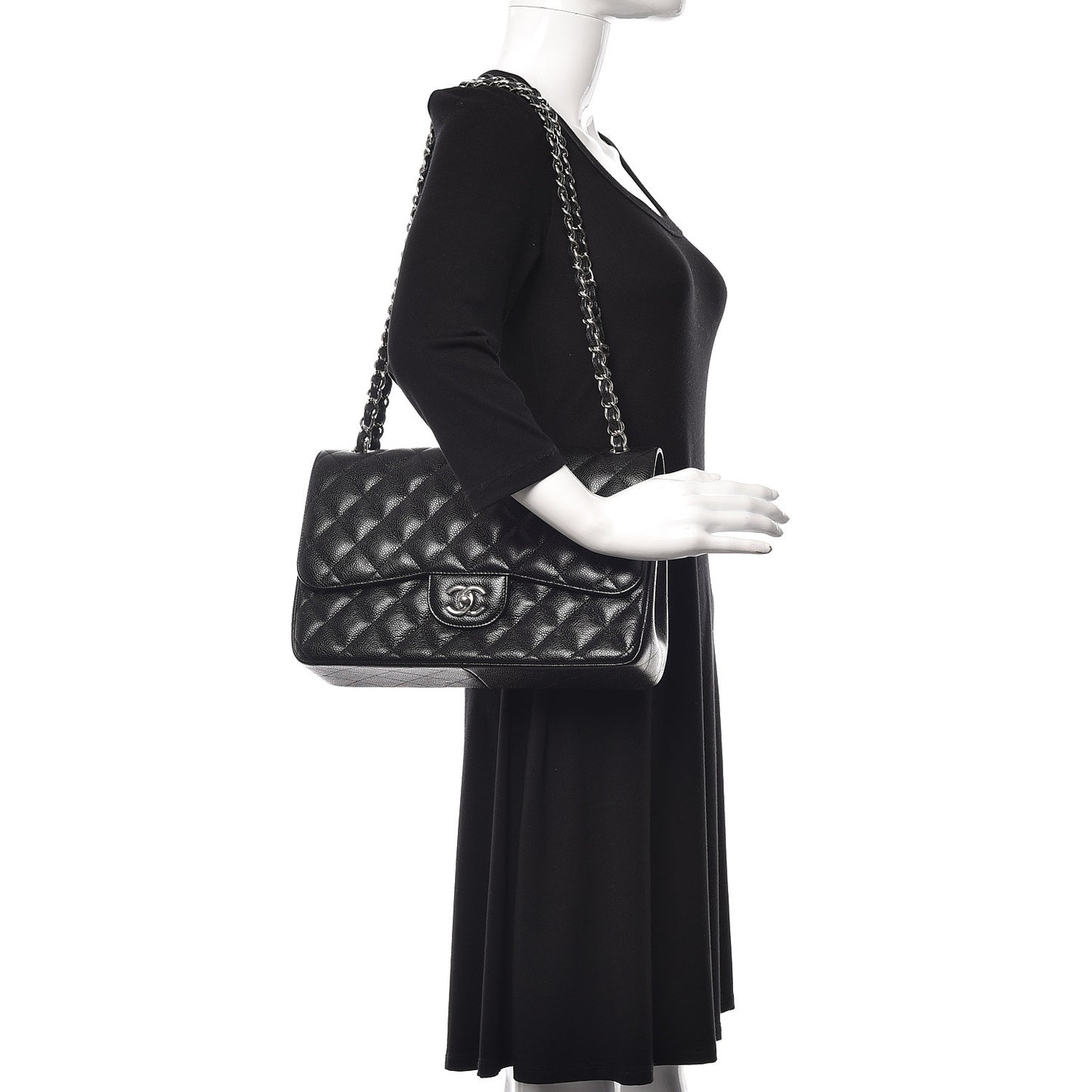 Caviar Quilted Jumbo Double Flap Black