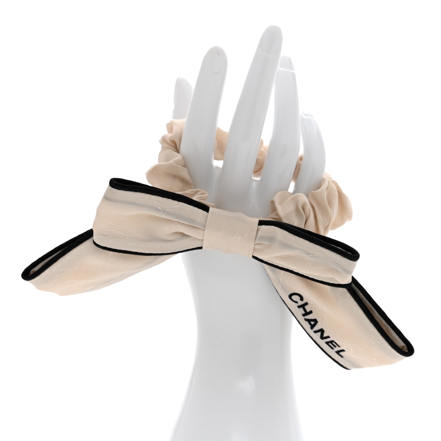 Chanel Silk CC Bow Hair Tie Ecru Black 2 of 4