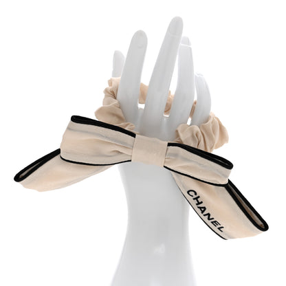 Chanel Silk CC Bow Hair Tie Ecru Black 2 of 4
