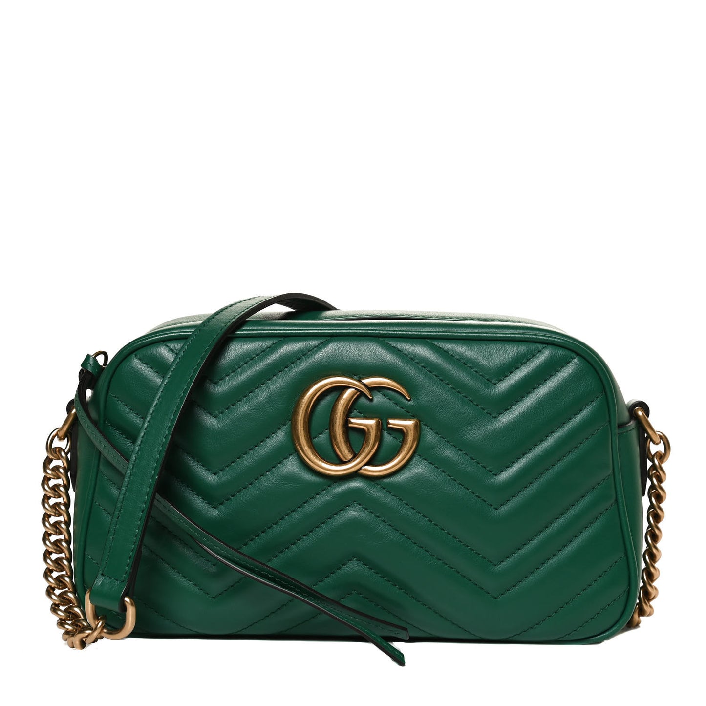 Calfskin Matelasse Small GG Marmont Chain Shoulder Bag Emerald Green
