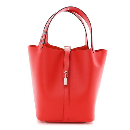 Hermes Epsom Tressage De Cuir Picotin Lock 22 MM Rouge Coeur Bleu du Nord Rouge H 1 of 11