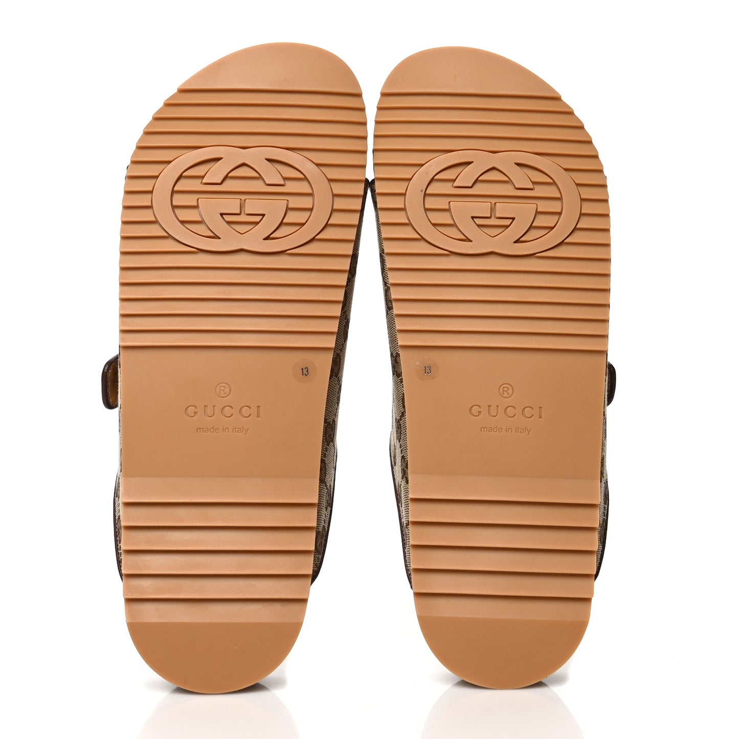 GG Monogram Lavaredo Eco Fabric Mens Slide Sandals With Straps 13 Beige Ebony Light Brown