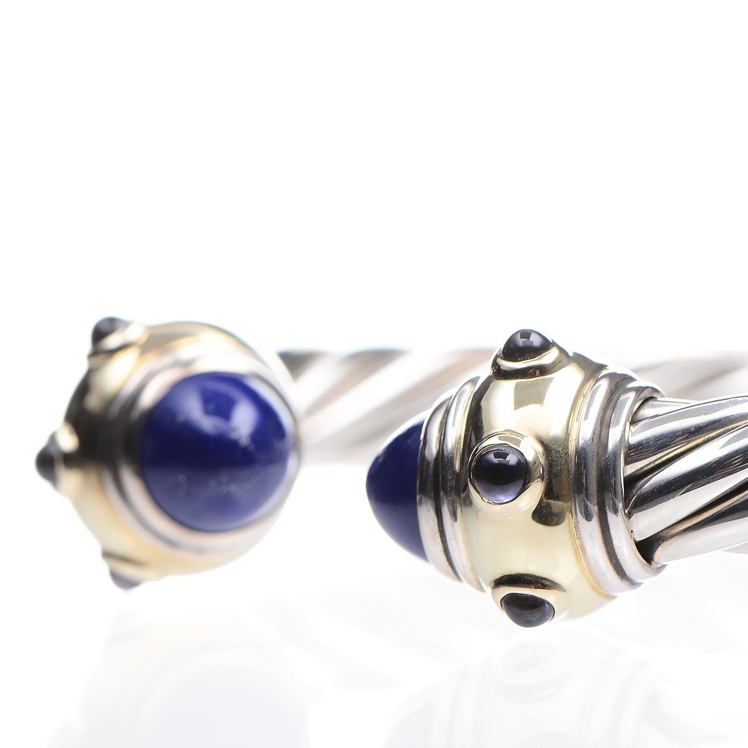 David Yurman Sterling Silver 14K Yellow Gold Lapis Amethyst 8mm Cable Classics Bracelet 3 of 6
