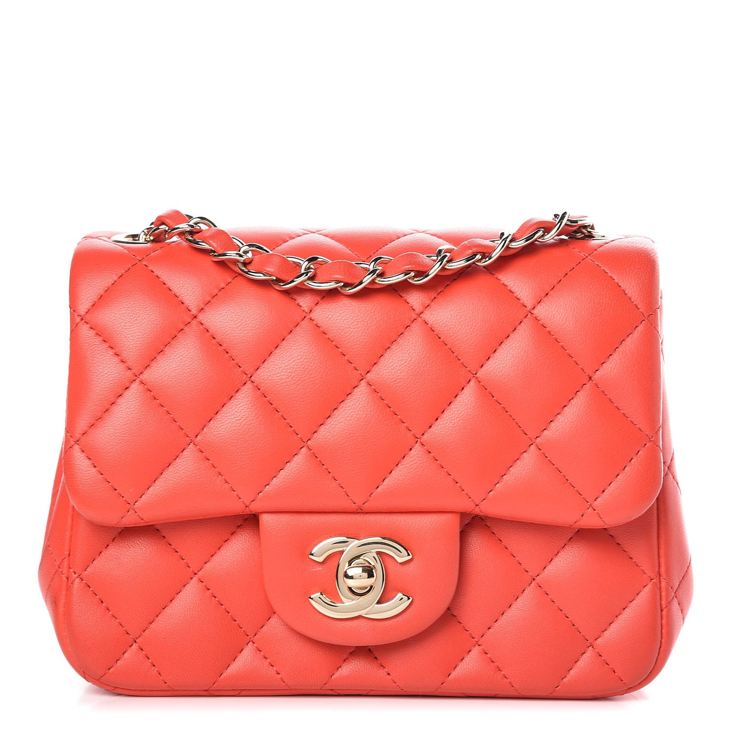 Lambskin Quilted Mini Square Flap Red