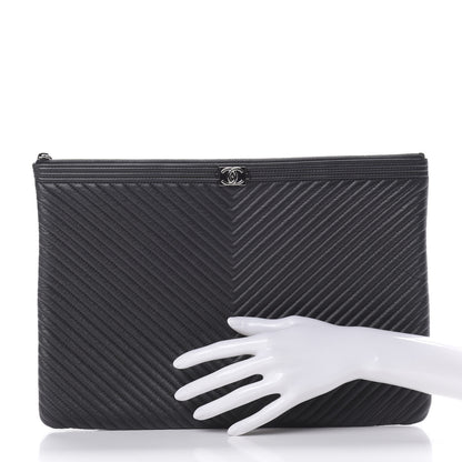 Chanel Calfskin Chevron Quilted Large Boy Cosmetic Case Black 2 of 7