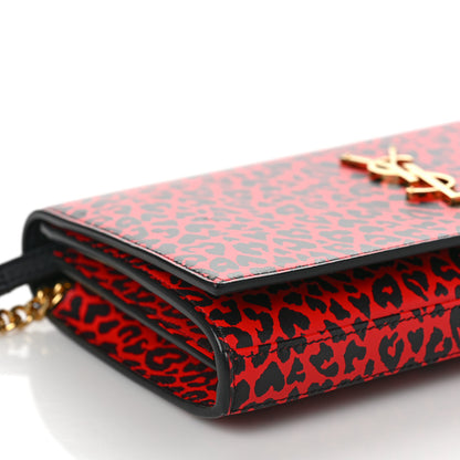 Saint Laurent Leopard Print Monogram Chain Wallet Black Red 8 of 10