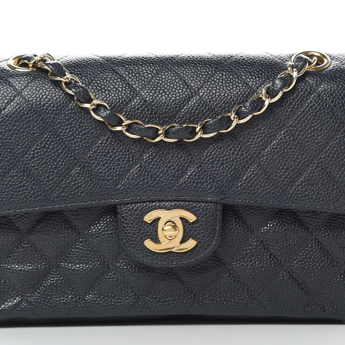 Caviar Quilted Small Double Flap Navy