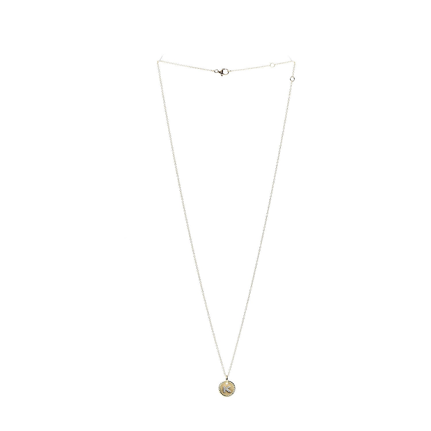 David Yurman 18K Yellow Gold Diamond Initial K Charm Pendant Necklace 2 of 5
