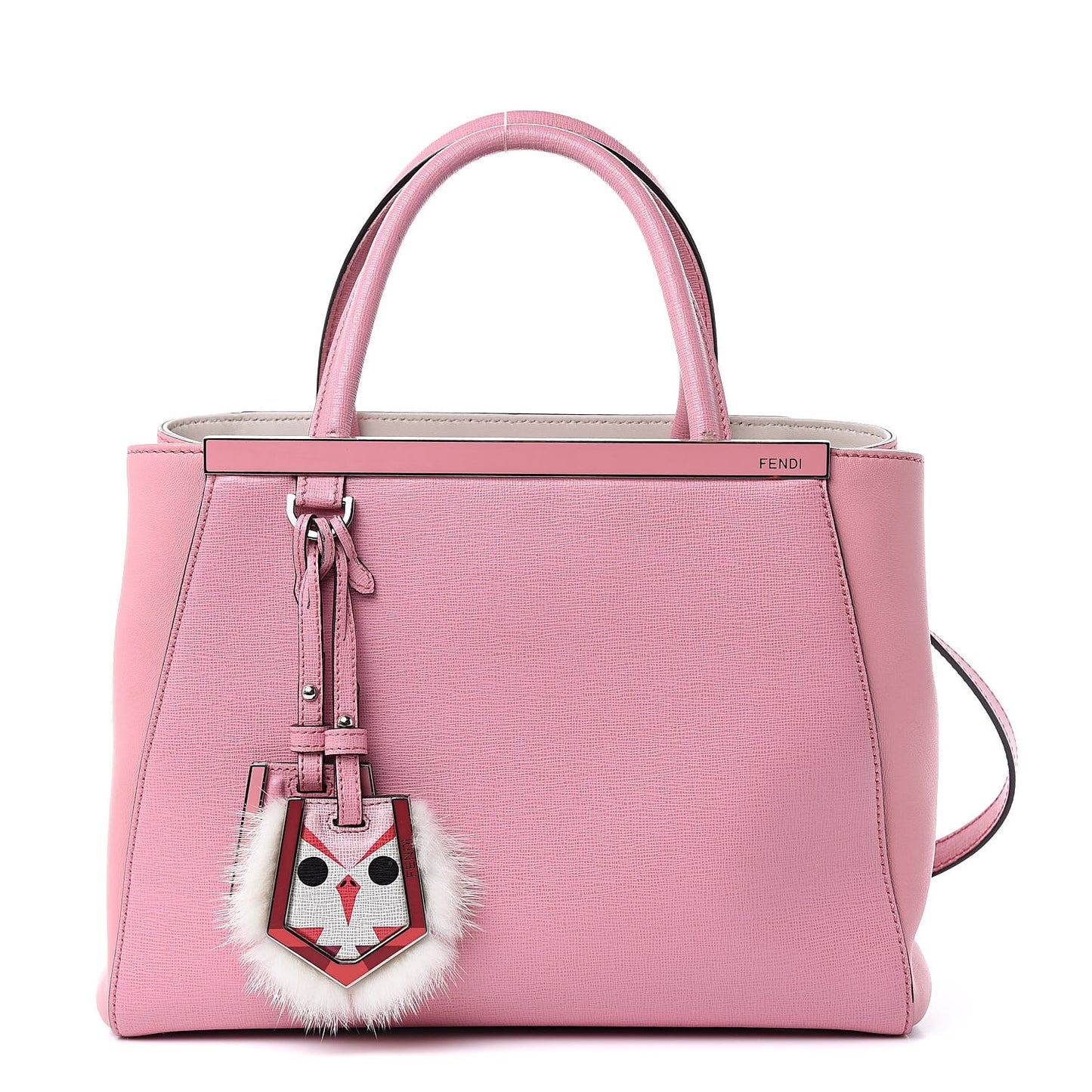 Vitello Elite Flamingo Mink Monster Charm Petite 2Jours Tote Pink Multicolor