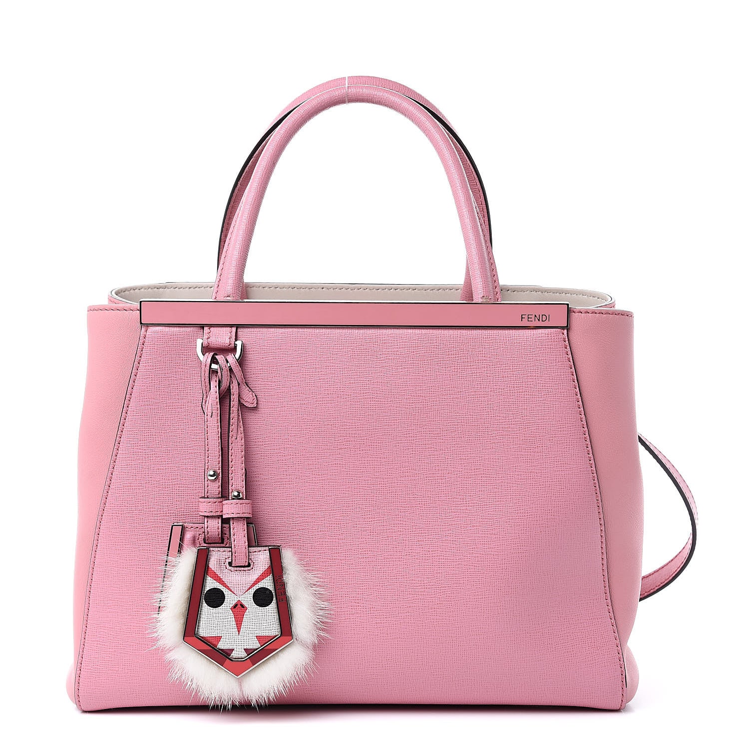 Fendi Vitello Elite Flamingo Mink Monster Charm Petite 2Jours Tote Pink Multicolor 1 of 19